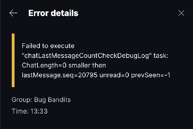 How to Report Bugs · macOS The Error details screen.